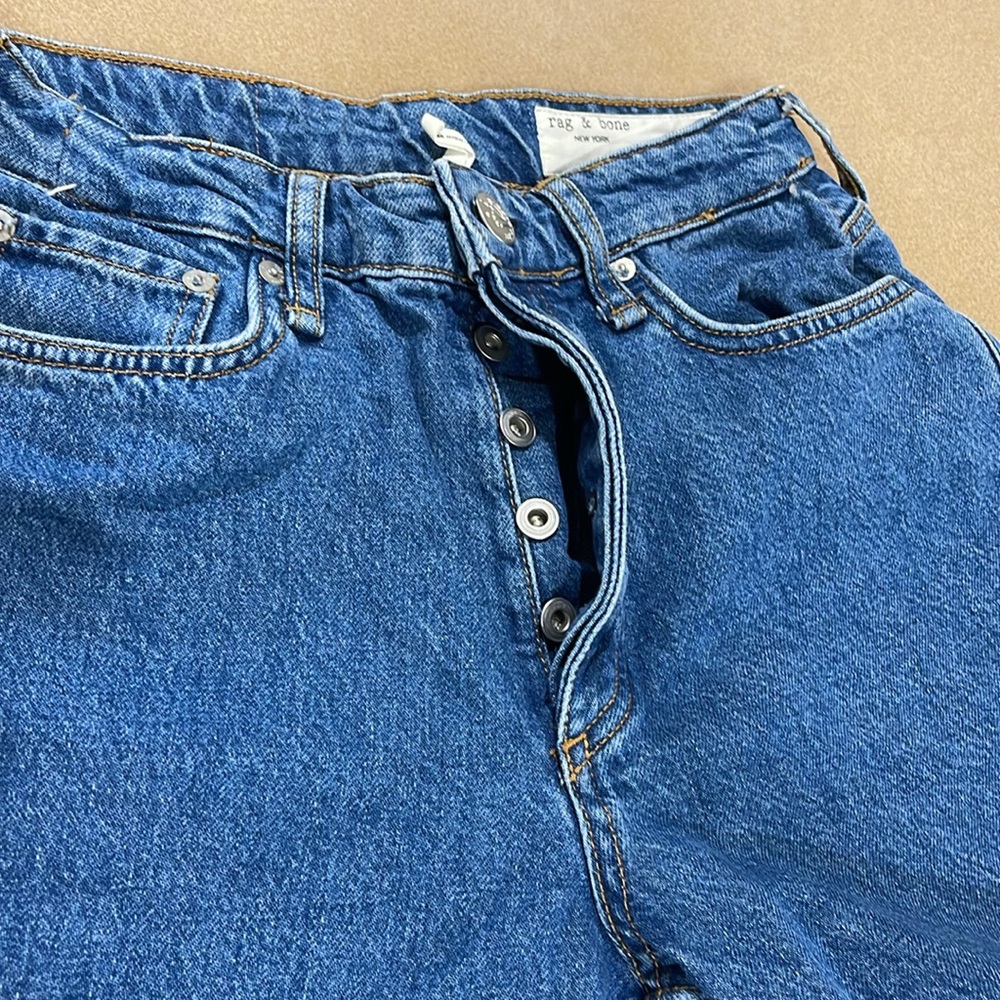 RAG & BONE ALISSA HIGH WAISTED BARREL CUT ANKLE BUTTON FLY FRONT JEANS (Altered) - Picture 9 of 16